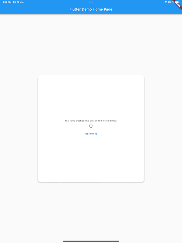 La misma app en un iPad Pro de 12,9 pulgadas, donde largeBuilder coloca el contenido en una tarjeta más ancha